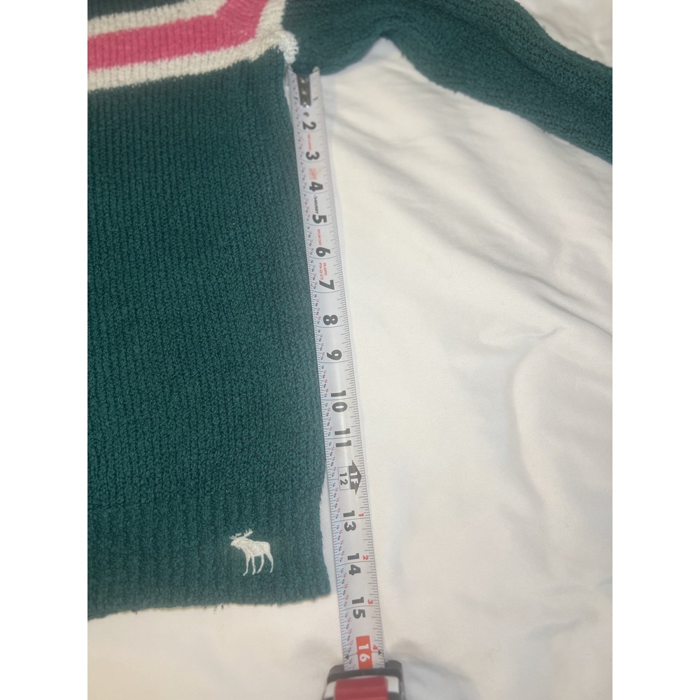 Abercrombie Kids Size 13/14 Girls Long Sleeve Sweater Green with white and pink - Picture 4 of 11